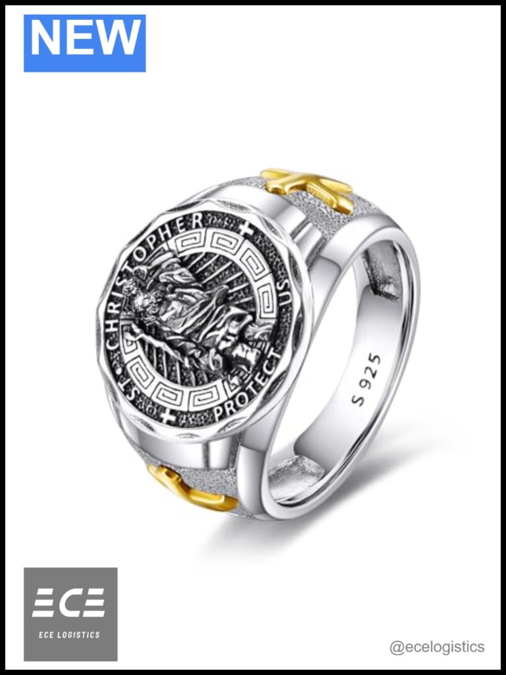 Saint Christopher Ring Sterling Silver Religious Protector Size 8 Jewelry